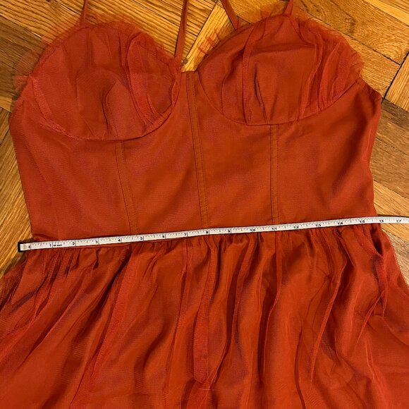 Rust Red Tulle Corset Maxi Dress | Romantic Gown | XL/US M-L (Chinese sizing) - Picture 10 of 12